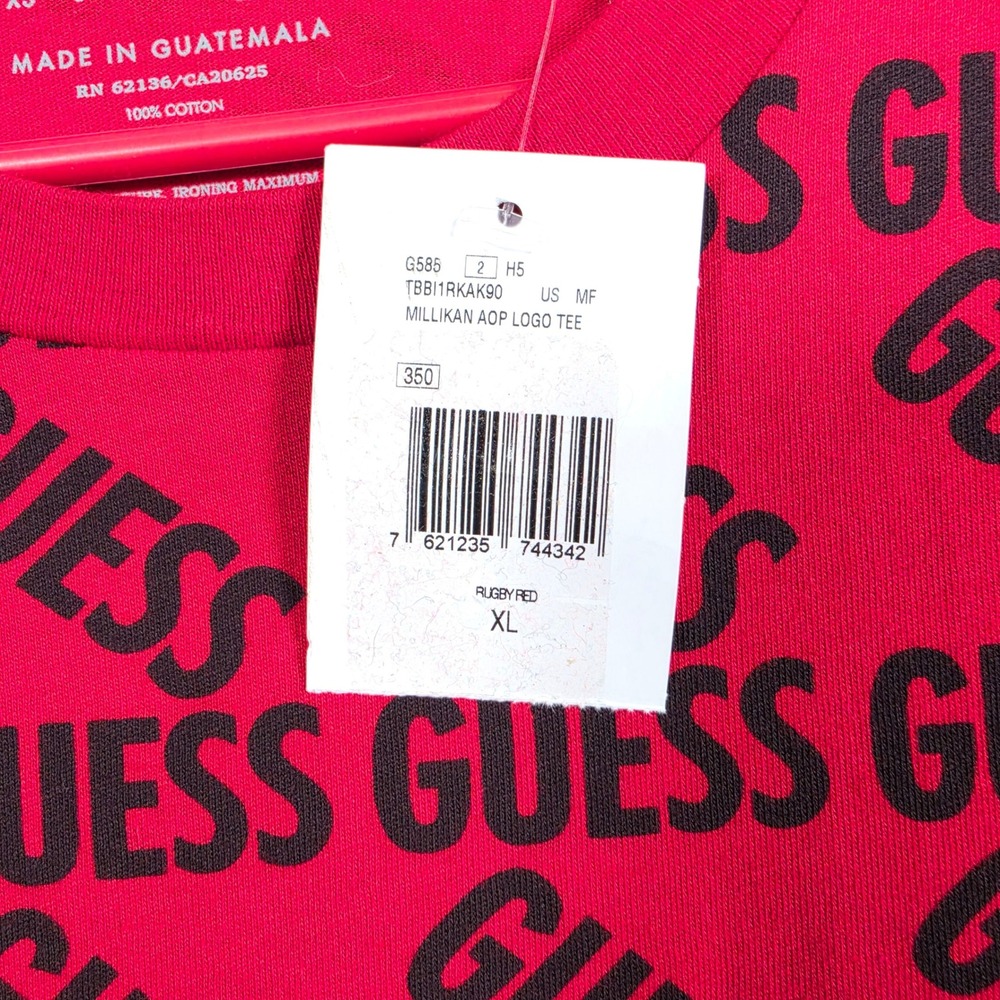 NEW Guess Shirt Men's XL Red Black Logo All Over Print Cotton Tee Monogram - Picture 6 of 12